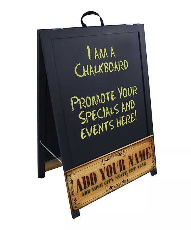“ADD YOUR NAME” A-Frame Sidewalk Chalkboard Sign – Double Sided – Wood Finish Options – Design 1