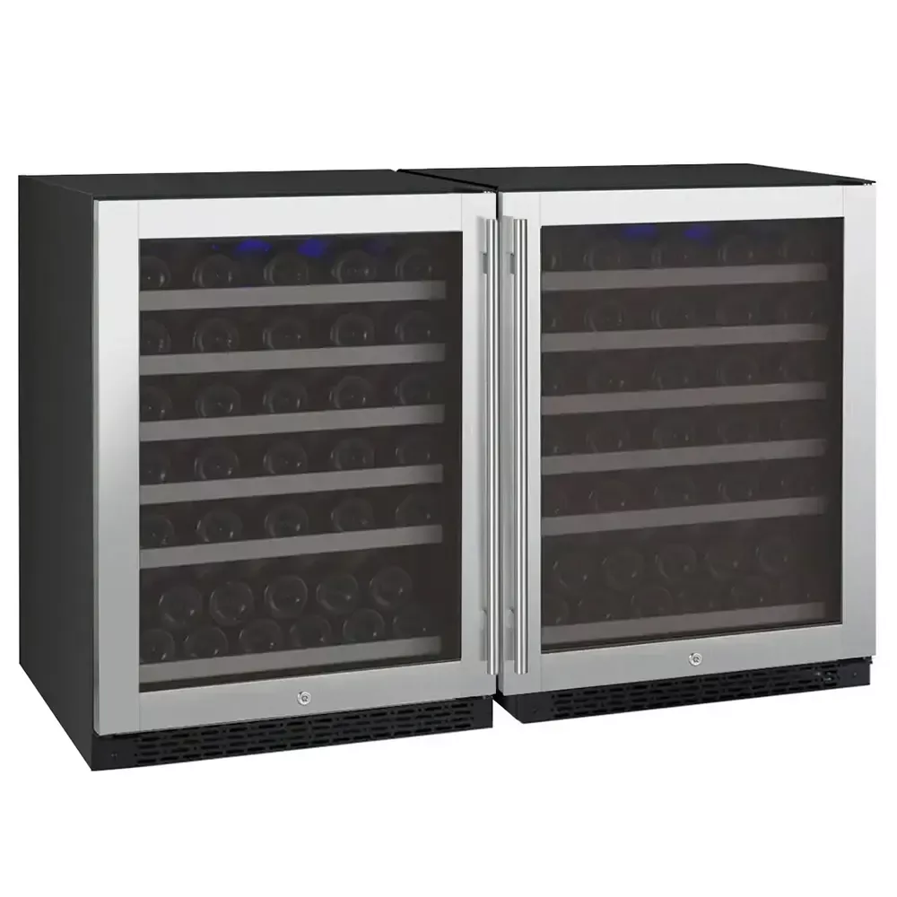 Allavino FlexCount Series 112 Bottle Dual-Zone Undercounter Side-by-Side Wine Refrigerators with Stainless Steel Doors