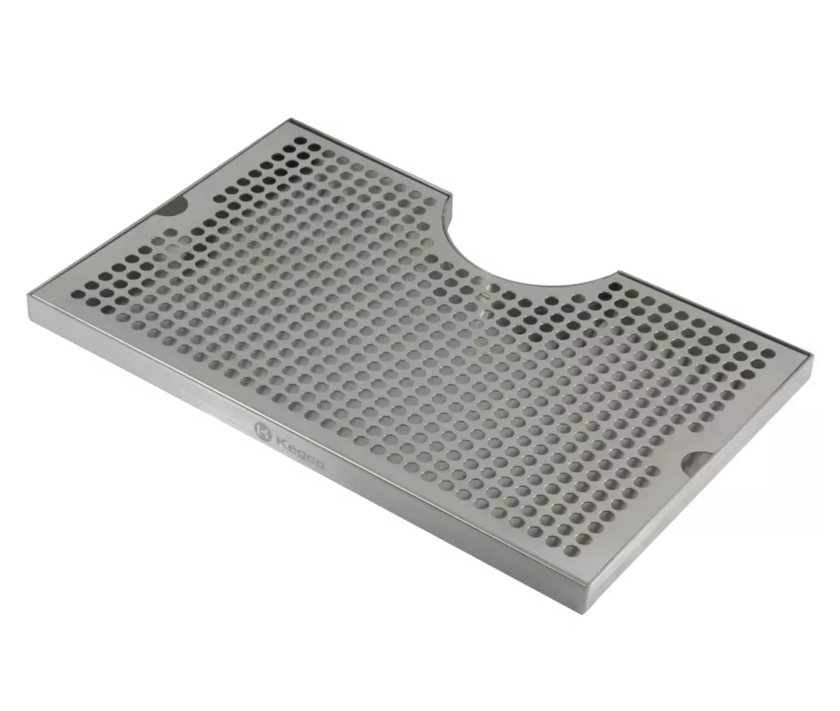 Kegco 16" x 10" Surface Mount Drip Tray - 3" Column Cut-Out - SS, No Drain
