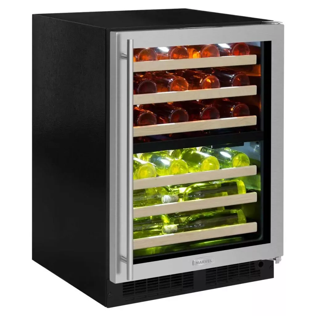 Marvel 44 Bottle Dual Zone Undercounter Wine Refrigerator with Stainless Steel Door