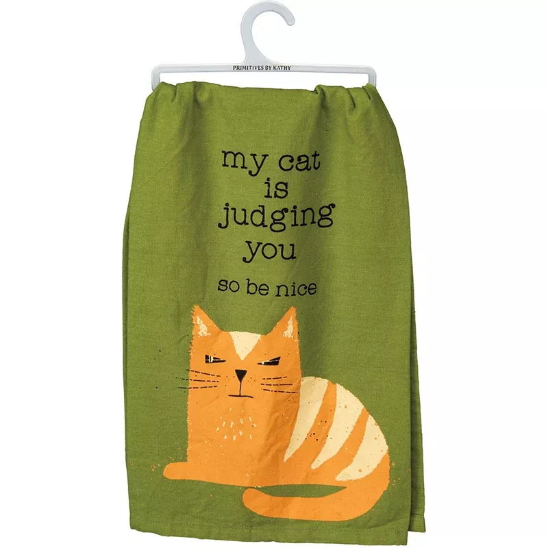 Primitives by Kathy Cat Is Judging Tea Towel
