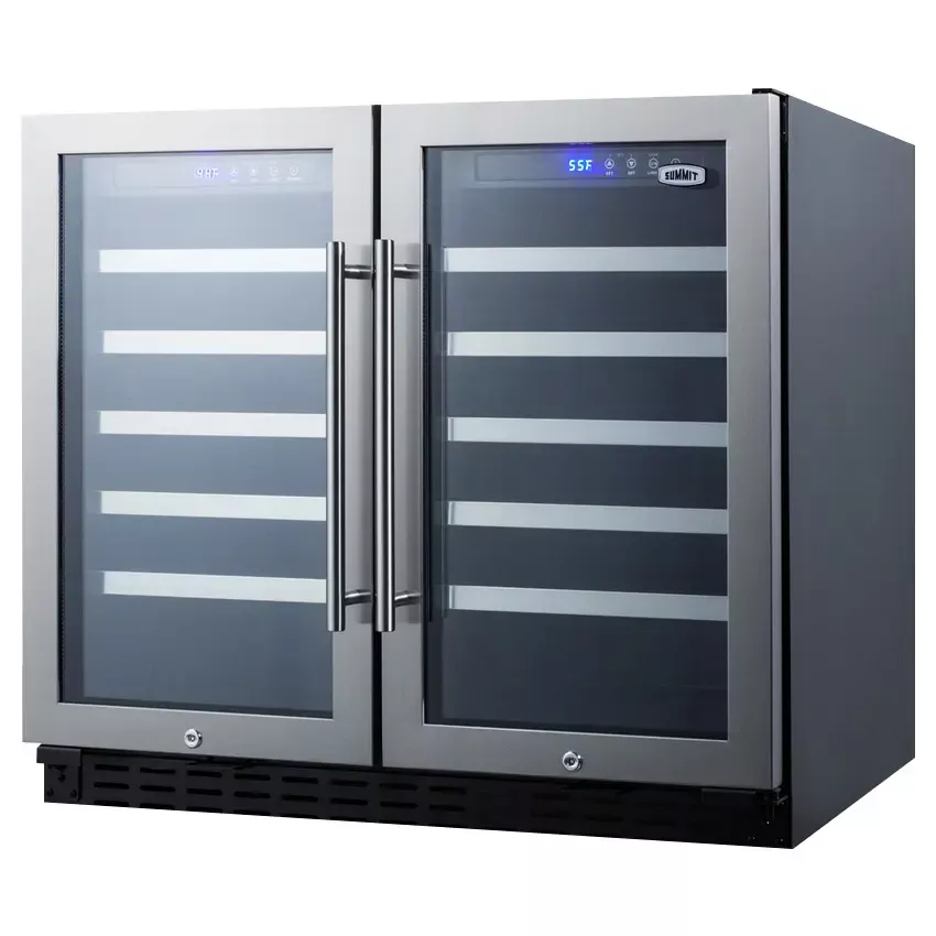 Summit 36" Wide 68 Bottle Dual Zone Stainless Steel Built-In ADA Wine Refrigerator