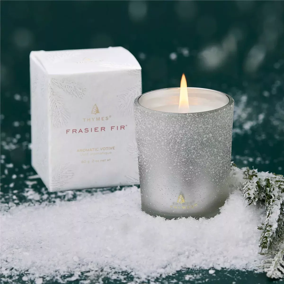 Thymes Frasier Fir Flock Votive Candle
